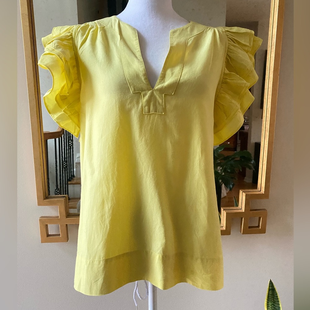 Emily McCarthy Maggie Yellow Ruffle Flutter Sleeve Blouse Small